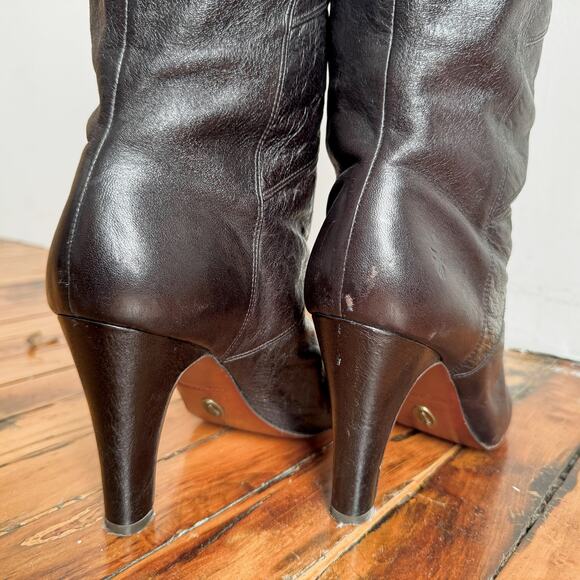 FRYE 'Ava' Dark Brown Snakeskin Textured Leather Heeled Boots - Picture 6 of 10